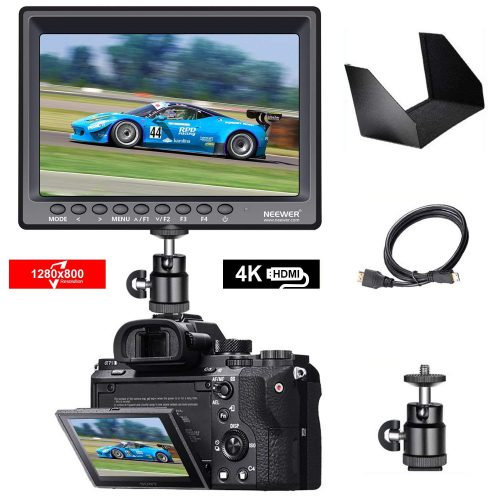 Neewer F100 7-inch 1280x800 IPS Screen Camera Field Monitor support 4k input HDMI Video for DSLR Mirrorless Camera SONY A7S II A6500 Panasonic GH5 Canon 5D Mark IV and More (Battery not Included)