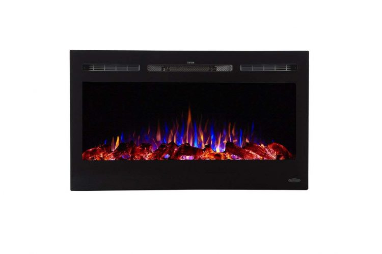 Touchstone 80014 - Sideline Electric Fireplace - 36 Inch Wide - in Wall Recessed - 5 Flame Settings - Realistic 3 Color Flame - 1500/750 Watt Heater - (Black) - Log & Crystal Hearth Options 