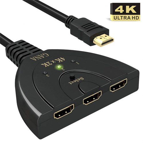 HDMI Switch, GANA 3 Port 4K HDMI Switch 3x1 Switch Splitter with Pigtail Cable Supports Full HD 4K 1080P 3D Player