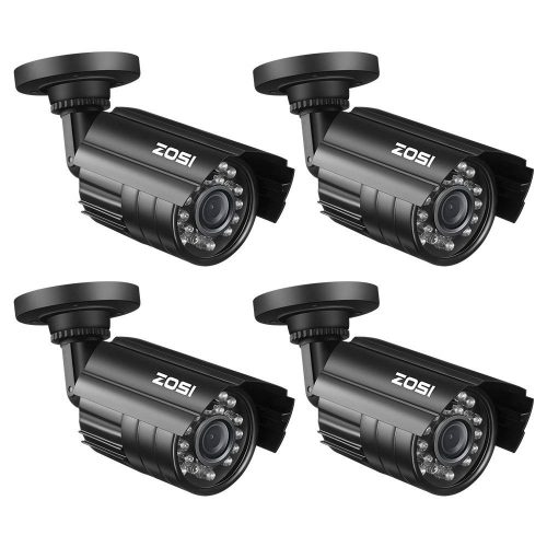 ZOSI 4 Pack Bullet Fake Security Camera with Red Light, Dummy Surveillance Camera Outdoor Indoor Use, Wireless Simulate Cameras for Home Security