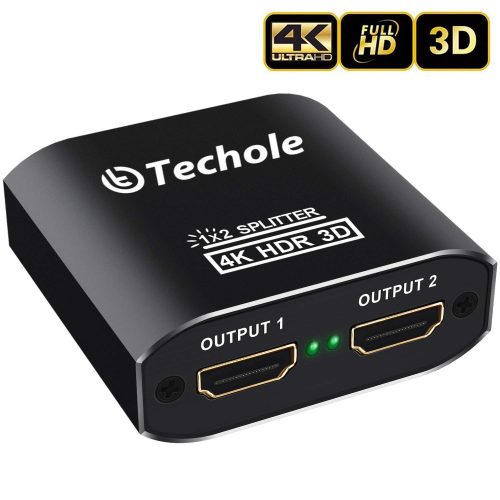 HDMI Splitter 1 In 2 Out - Techole 4K Aluminum Ver1.4 HDCP, Powered HDMI Splitter Supports 3D 4K@30HZ Full HD1080P for Xbox PS4 PS3 Fire Stick Roku Blu-Ray Player Apple TV HDTV - Cable Included