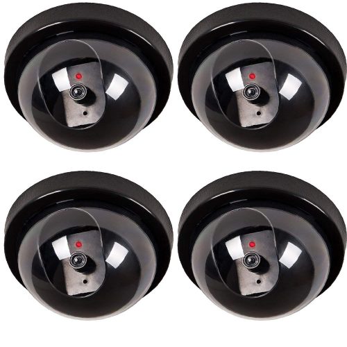 WALI Dummy Fake Security CCTV Dome Camera with Flashing Red LED Light With Warning Security Alert Sticker Decals (SD-2), 2 Packs, Black 
