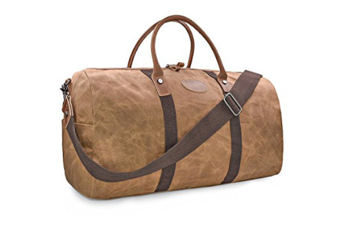 Travel Duffel Bag Waterproof Canvas Overnight Bag Leather Weekend Oversized Carryon Handbag Brown