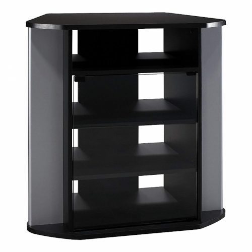 Bush Furniture Visions Tall Corner TV Stand in Black and Metallic