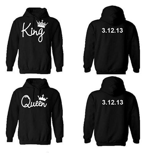 King Queen Couple Hoodies, Custom Dates On The Back. Customize it!