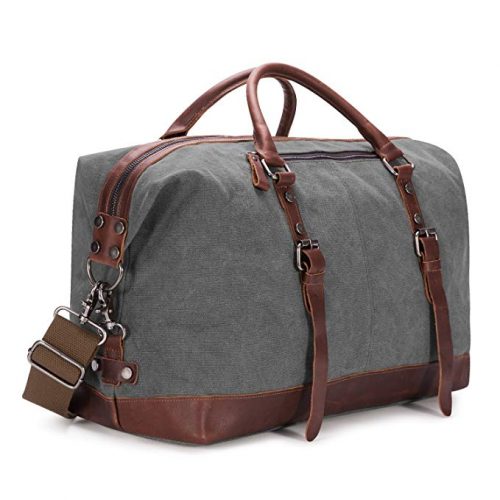 BAOSHA Canvas PU Leather Travel Tote Duffel Bag Carry on Bag Weekender Overnight Bag