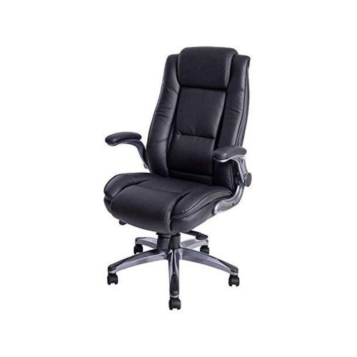 KADIRYA High Back Bonded Leather Executive Office Chair, Adjustable Recline Locking Flip-up Arms Computer Desk Chair, Thick Padding and Ergonomic Design for Lumbar Support Black(Gloves Gift)