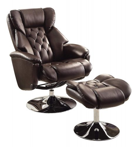 Homelegance 8548BRW-1 Swivel Reclining Chair with Ottoman, Dark Brown Bonded Leather Match