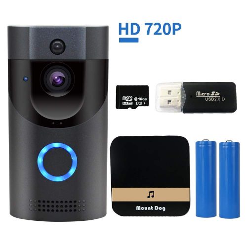 WiFi Smart Video Doorbell Camera Door Bell 720P HD Wireless Home Security Doorbell Camera with 16GB Storage Card 2 Rechargeable Battery for iOS Android Google (B30-720P)