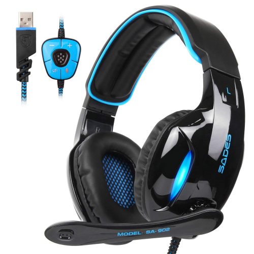 SADES SA902 Gaming Headset Headphone Stereo 7.1 Channel USB wired with Mic Volume Control LED Light