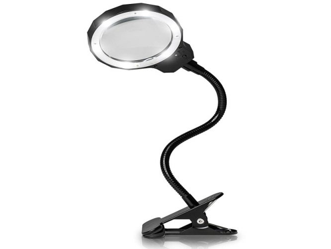 Fancii Daylight LED 3X Magnifying Lamp Rechargeable with Metal Clamp - Illuminated Optical Glass Magnifier Lens with 3 Adjustable Light Settings & Detachable Aluminum Handle