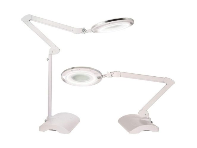 Brightech Lightview Pro 2 in 1 - Magnifying Glass LED Reading Lamp Converts From Table To Floor Lamp - Real Diopter Glass Magnifier With Bright Lights - For Crafts & Professional Tasks