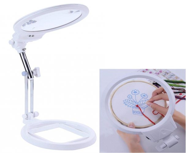 Large Magnifier Folding & Handheld 2LED Light Lamp Jumbo 5.5 Inch Lens - Best Hands-Free Magnifying Glass for Reading and Jewelry Design etc