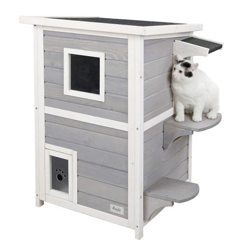 Petsfit 2-Story Weatherproof Outdoor Kitty Cat House/Condo/Shelter with Escape Door 20" Lx20 Wx32 H