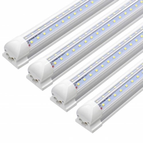 8ft LED Shop Light Fixture,72w 7200 Lumens 6000K Cool White,High Output Tube Light,Double Sided V Shape T8 Integrated 8 Foot Led Bulbs for Cooler,Garage,Warehouse,Clear Cover (4-Pack)