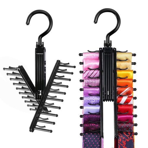IPOW Upgraded 2 PCS See Everything Cross X 20 Tie Rack Holder, Rotate to Open/Close Tie and Belt Hanger with Non-Slip Clips, 360 Degree Swivel Space Saving Organizer