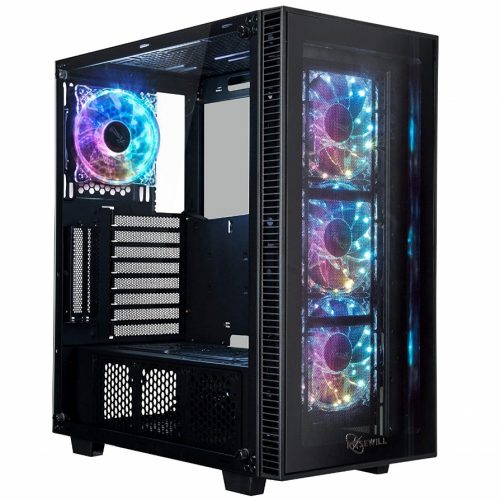 ROSEWILL ATX Mid Tower Gaming Computer Case with Tempered Glass and RGB LED Lighting, Support Up to 360mm GPU, 360mm Liquid-cooling,4x 120mm RGB Computer Case Fan Pre-installed and Remote Control