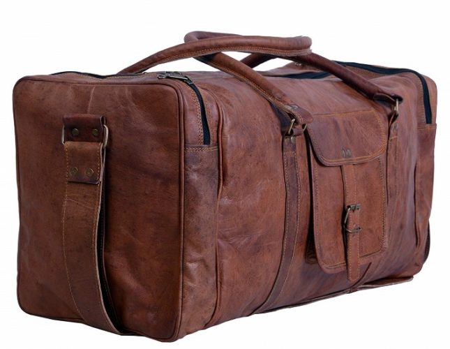 Komal's Passion Leather 24 Inch Square Duffel Travel Gym Sports Overnight Weekend Leather Bag