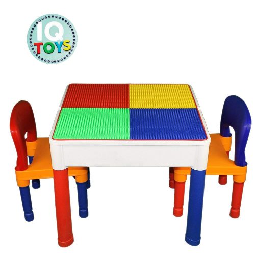 IQ Toys Kids Table & Chairs 3 in 1 Major Brands Compatible Plus Storage Play Set