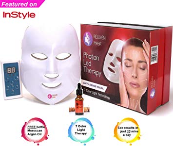 Rejuven Mask LED Light Therapy Mask Includes a FREE bottle of Argan Oil for Anti-aging, Brightening, Improve Wrinkles. Tightening and Smoother Skin
