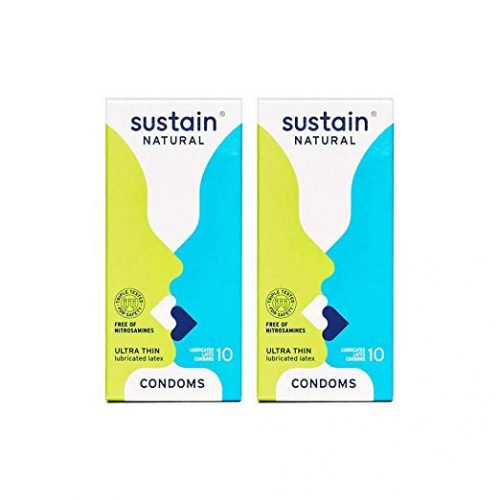 Sustain Natural Latex Condoms - Ultra Thin - FDA Cleared - Nitrosamine Free - Non GMO - Fair Trade - 20 Count