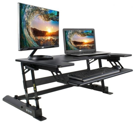 VIVO Height-Adjustable Standing Desk Sit to Stand Gas Spring Riser Converter | 36" Tabletop Workstation fits Dual Monitor (DESK-V000B)