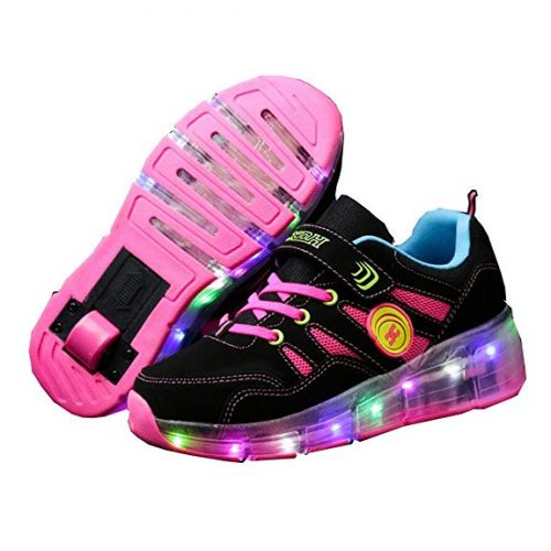 Fantasy CPS LED Fashion Sneakers Kids Girls Boys Light Up Wheels Skate Shoes Comfortable Mesh Surface Roller Shoes Thanksgiving Christmas Day Best Gift