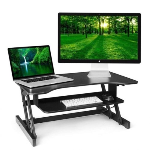 Standing Desk The House of Trade Height Adjustable Sit to Stand Up Desk Riser | 32 in Wide Fits 2 Monitors and Retractable Keyboard Tray