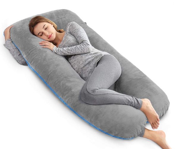 AngQi 55-inch Full Body Pregnancy Pillow, U Shaped Maternity Pillow for Back Pain Relief and Pregnant Women, with Washable Stretch Jersey Cover, Gray