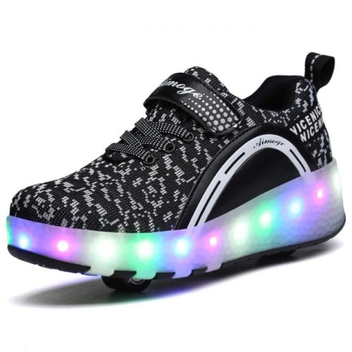 VMATE LED Light Up Roller Skate Shoes Blink Double Wheel Fashion Sports Flashing Sneaker Boys Girls Kid