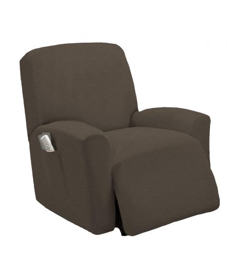 One piece Stretch Recliner Chair Furniture Slipcovers with Remote Pocket Fit most Recliner Chairs (Taupe)