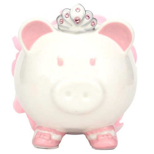 Swarovski with Crown Princess Porcelain Piggy Bank for Kids by FAB Starpoint (Pink)