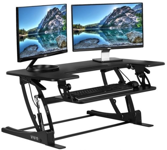 VIVO Black Height Adjustable 36" Stand up Desk Converter | Quick Sit to Stand Tabletop Dual Monitor Riser (DESK-V000V)