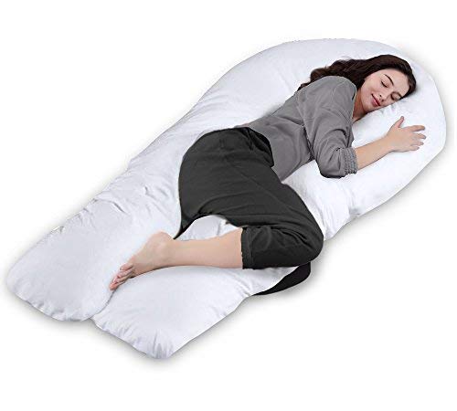 QUEEN ROSE 65in Pregnancy Body Pillow-U Shaped Maternity Pillow for Pregnant Women with Cotton Cover, White