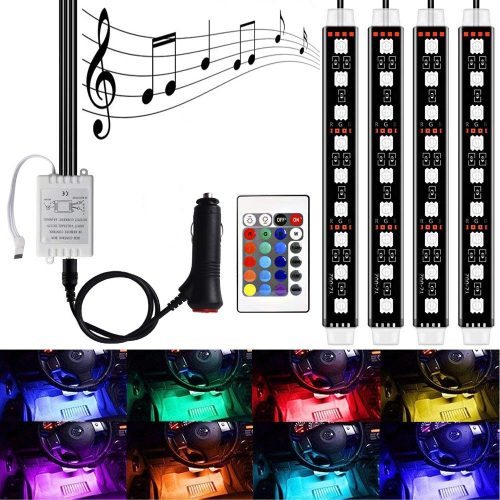 LED Interior Car Lights - HenLight 4pcs 7 Color RGB 36 LED Decorative Atmosphere Neno Lights Strip Waterproof Underdash Lighting Kit with Wireless Remote Control and Car Charge