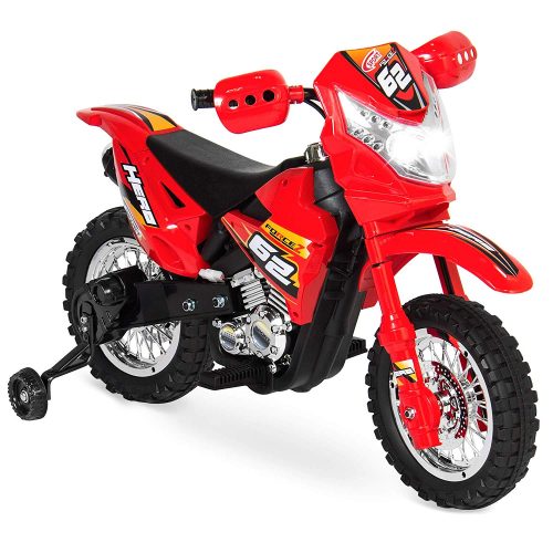 Best Choice Products 6V Kids Electric Battery-Powered Ride-On Motorcycle Dirt Bike Toy w/ 2mph Max Speed, Training Wheels, Lights, Music, Charger - Red