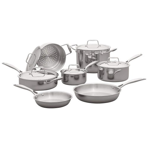 Stone & Beam Tri-Ply Stainless Steel Kitchen Cookware Set, Pots and Pans, 12-Piece