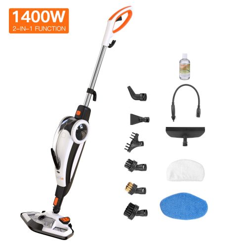 TACKLIFE HSM01A Steam Mop, 2 in 1 Floor Cleaner and Hand-held Steam Cleaner, Suit for Hardwood, Tile, Grout, Laminate, White+Black+Orange