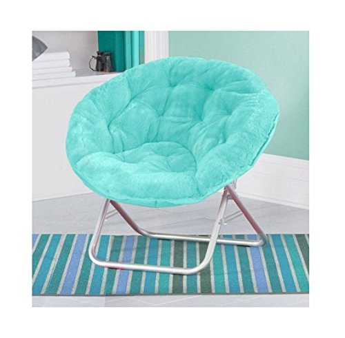 Luxury Padded Faux-Fur Saucer Chair, (Aqua)