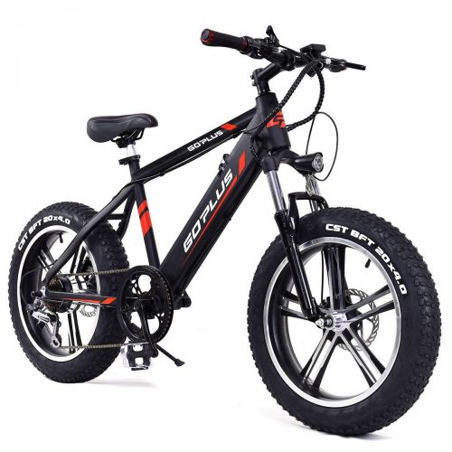 Goplus 20" Electric Mountain Bike Bicycle E-Bike Fat Tire Snow Beach Bike 17MPH Max Speed with Removable 48V 350W Lithium Battery, Charger and Shimano Speed Shifter