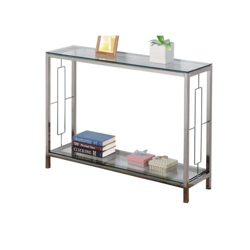 Chrome Metal Glass Accent Console Sofa Table with Shelf
