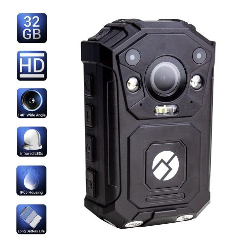 R-Tech HD 1080P+ Up to 1296P(2034 x 1296) Infrared Night Vision Police Body Camera Body Worn Camera Security IR Cam with 32GB Built-in Memory Support Video/Audio Recording