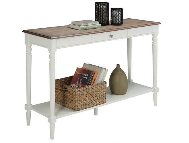 Convenience Concepts French Country Console Table with Drawer and Shelf, Driftwood / White