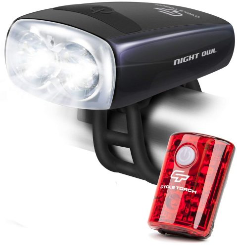 Cycle Torch Night Owl USB Rechargeable Bike Light Set, Perfect Commuter Safety Front and Back Bicycle Light LED Combo - Free Bright Tail Light - Compatible with Mountain, Road, Kids & City Bicycles