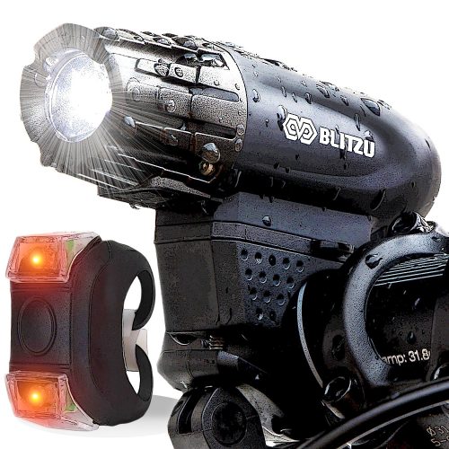 BLITZU Gator 320 USB Rechargeable Bike Light Set Powerful Lumens Bicycle Headlight Free Tail Light, LED Front and Back Rear Lights Easy to Install for Kids Men Women Road Cycling Safety Flashlight