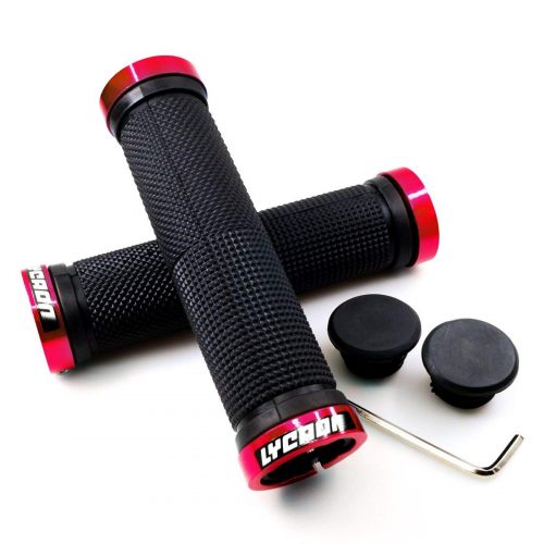 LYCAON Bike Handlebar Grips, Non-Slip-Rubber Adjustable Bicycle Handle Grip with Aluminum Lock, Mountain Road Foldable Bike MTB BMX with Two Rubber Aluminum Expandable End Caps