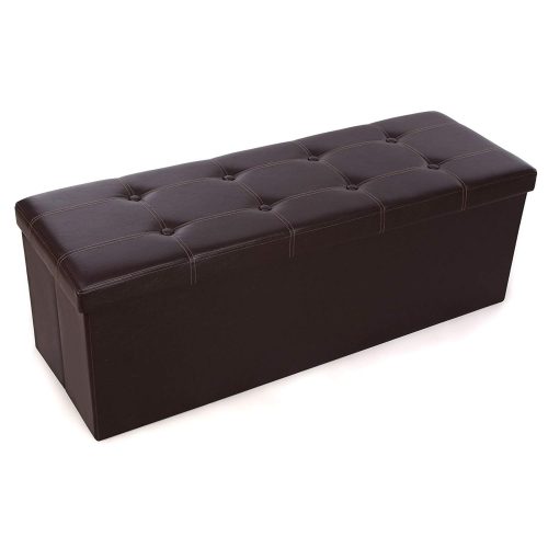 SONGMICS 43" L Faux Leather Folding Storage Ottoman Bench, Storage Chest Footrest Padded Seat, Brown ULSF703