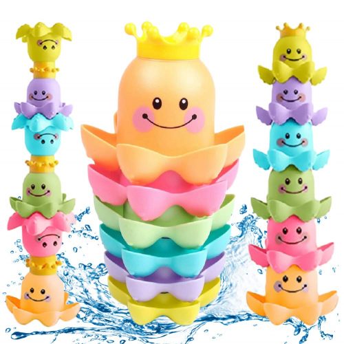 Conquer Baby - Bath Toys for Toddlers Kids Boys Girls | Waterfall Octopus Stacking Cups - BathTub Toys for 1 Year Old & Up - Fun Nesting Sea Ocean Animals for Swimming Pool Beach Sand - 6 Pieces
