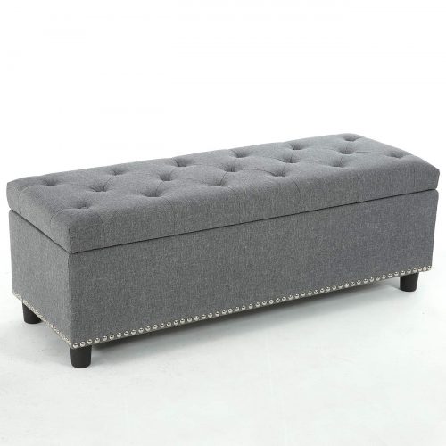 Belleze 48" Rectangular Gray Storage Fabric Ottoman Bench Tufted Footrest Lift Top