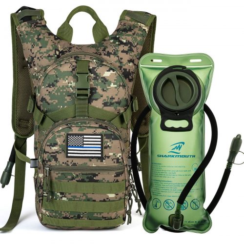SHARKMOUTH Tactical MOLLE Hydration Pack Backpack 900D with 2L Leak-Proof Water Bladder, Keep Liquids Cool for Up to 4 Hours, Daypack for Hiking, Cycling, Running, Hunting, USA Flag Patch